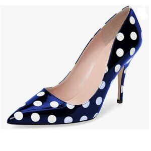 YDN Royal Blue Polka Dots Pointed Toe Stilettos Heel Pump Dress Shoes for Party
